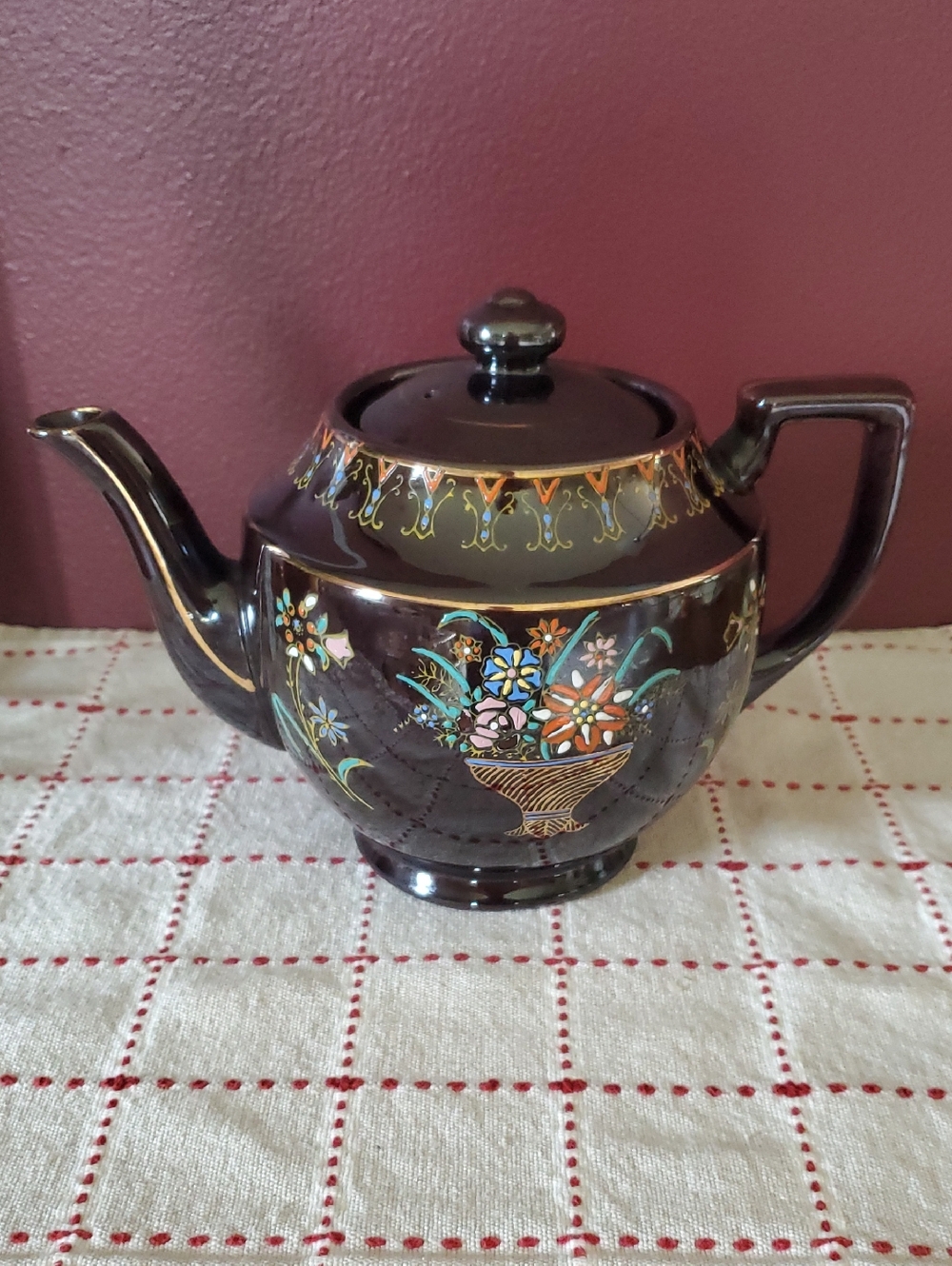 🌹VTG MORIAGE Brown Betty JAPANESE Redware TEAPOT